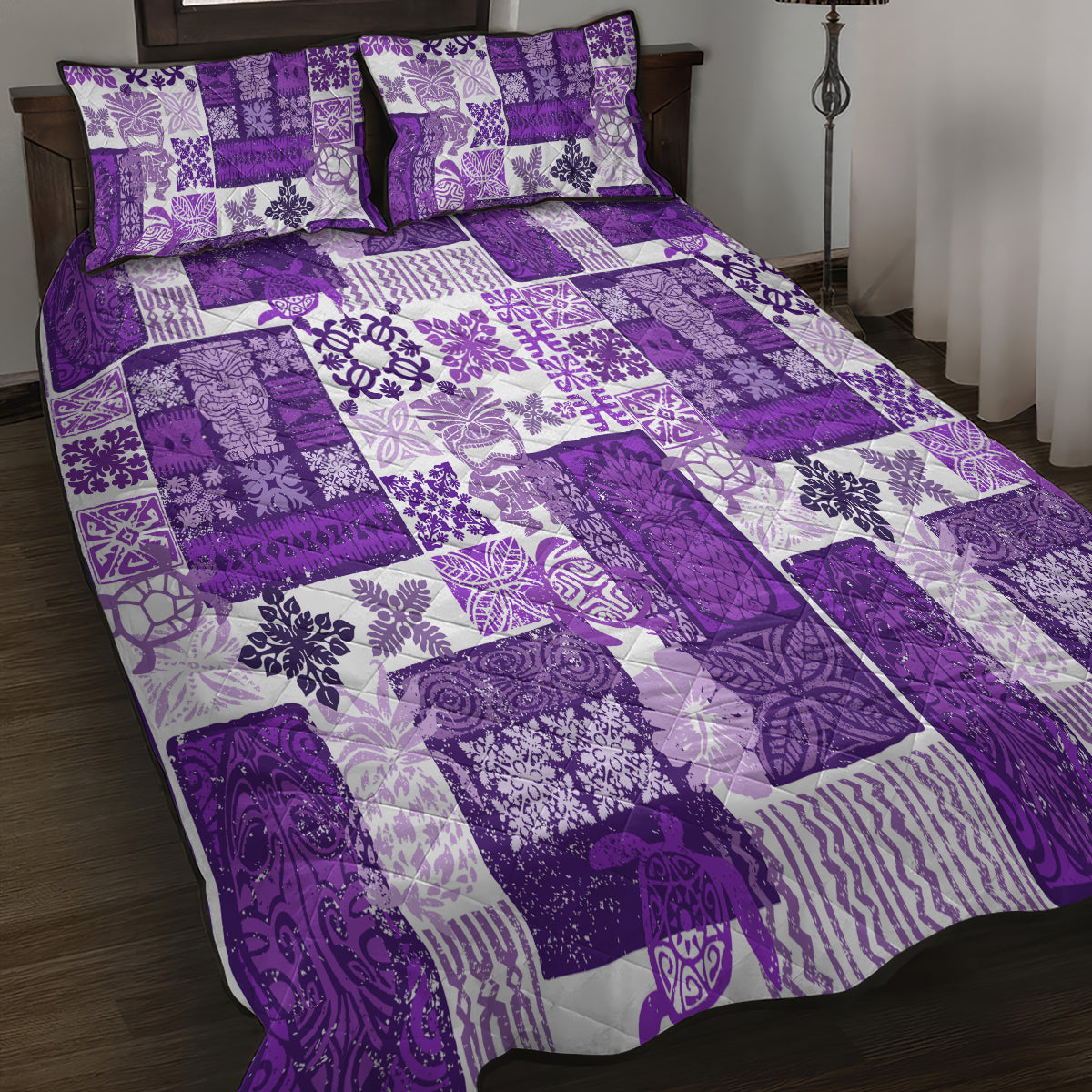 Hawaiian Quilt Quilt Bed Set Tiki Tropical Retro Purple Version - Wonder Print Shop