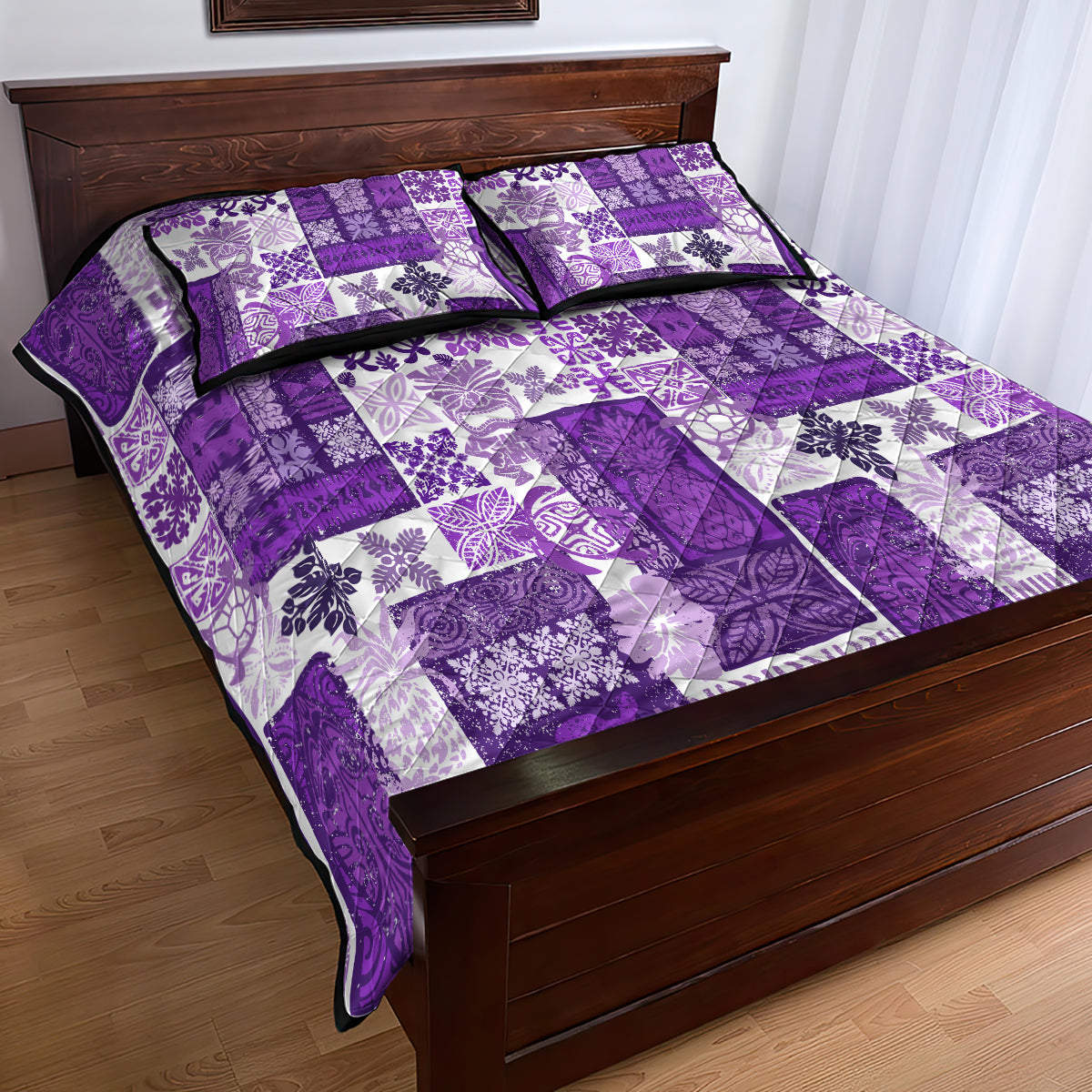 Hawaiian Quilt Quilt Bed Set Tiki Tropical Retro Purple Version - Wonder Print Shop