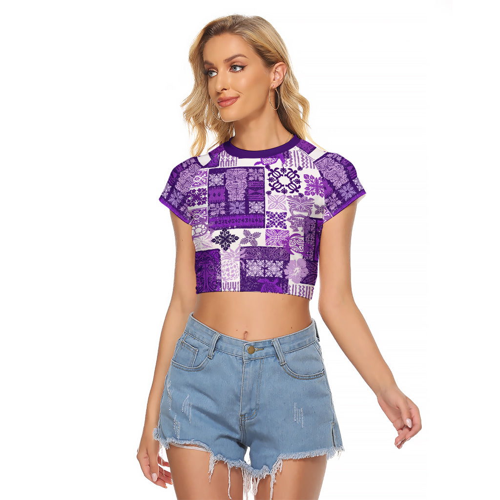Hawaiian Quilt Raglan Cropped T Shirt Tiki Tropical Retro Purple Version - Wonder Print Shop