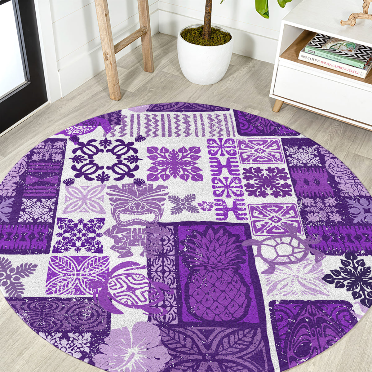 hawaiian-quilt-round-carpet-tiki-tropical-retro-purple-version