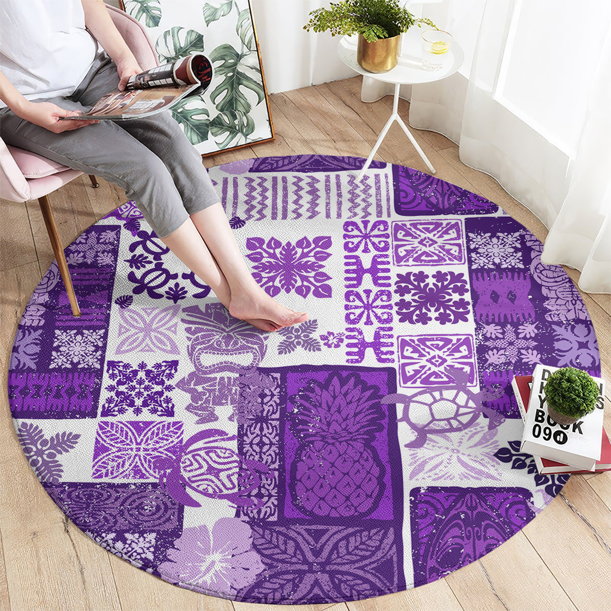 hawaiian-quilt-round-carpet-tiki-tropical-retro-purple-version