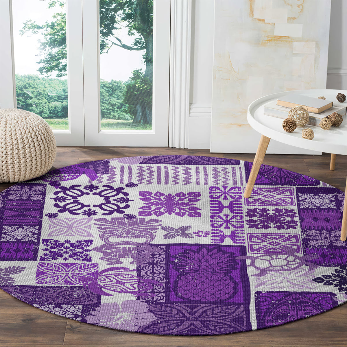 hawaiian-quilt-round-carpet-tiki-tropical-retro-purple-version
