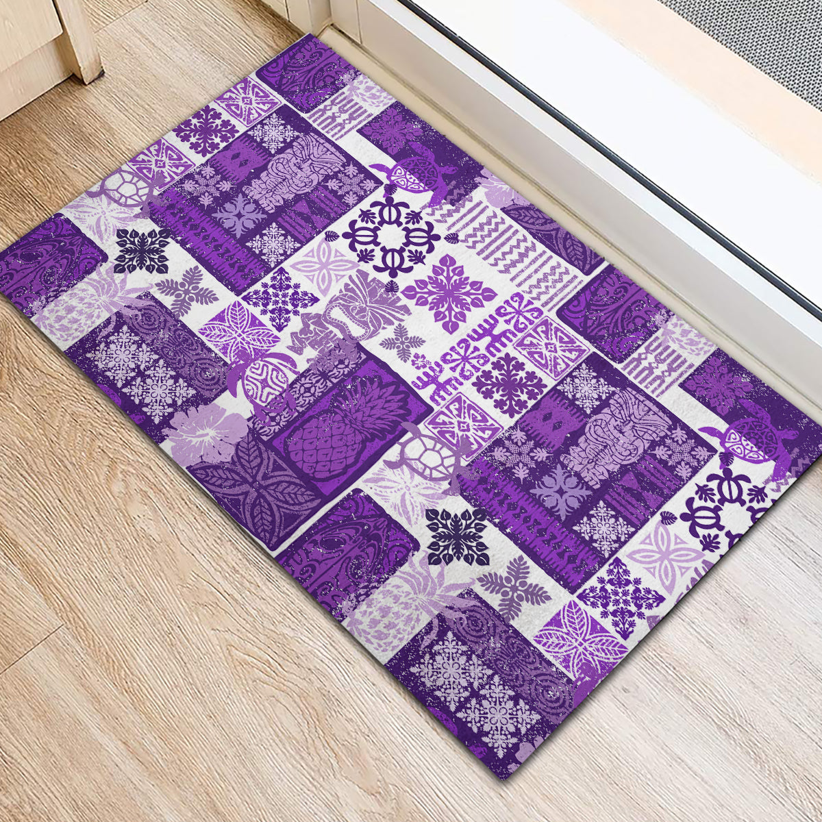 Hawaiian Quilt Rubber Doormat Tiki Tropical Retro Purple Version - Wonder Print Shop
