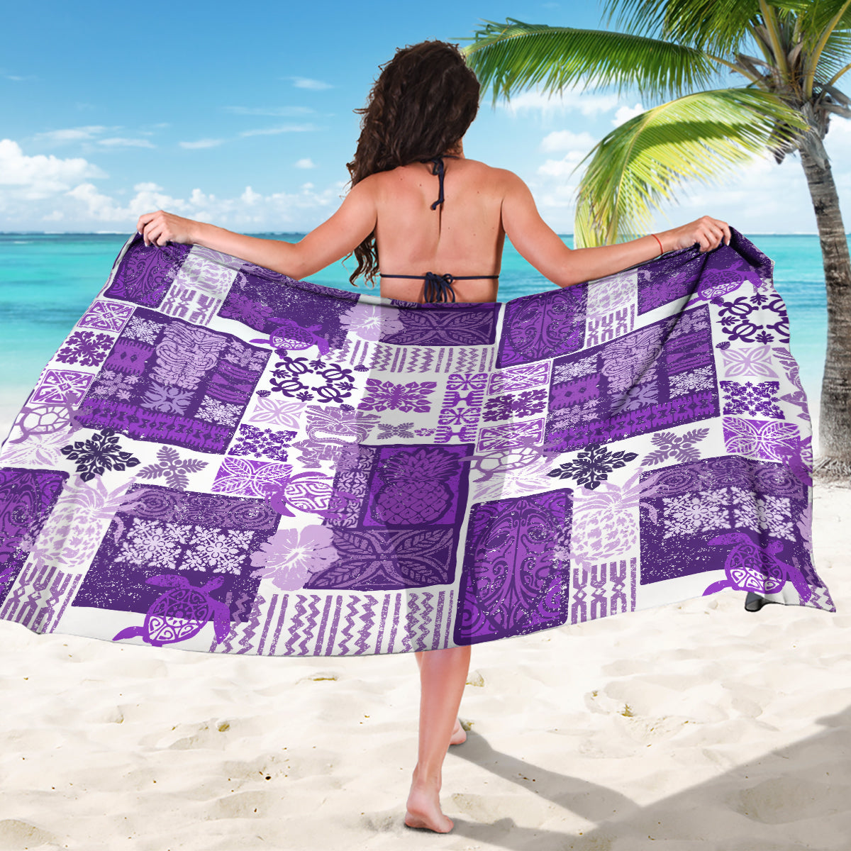Hawaiian Quilt Sarong Tiki Tropical Retro Purple Version - Wonder Print Shop