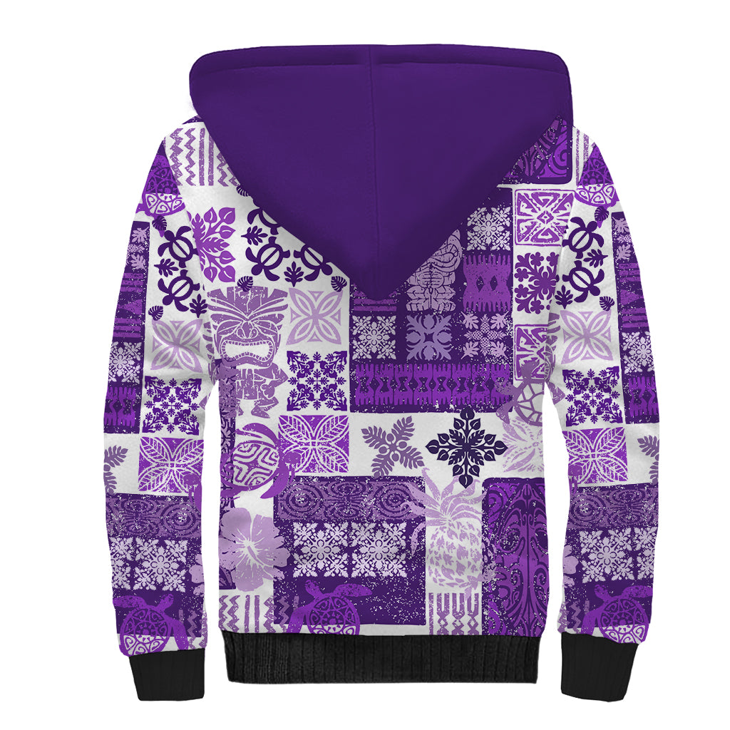 Hawaiian Quilt Sherpa Hoodie Tiki Tropical Retro Purple Version - Wonder Print Shop