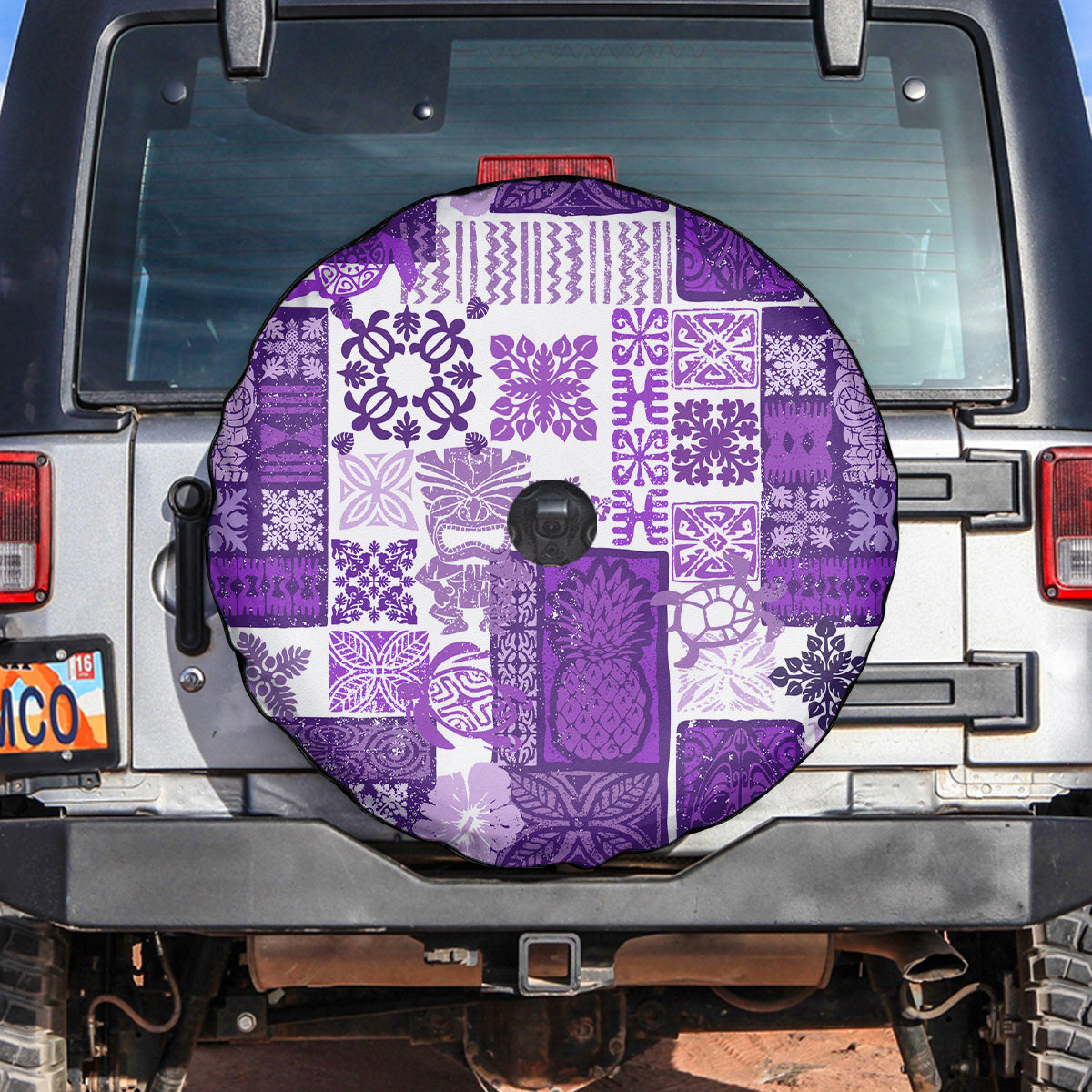 Hawaiian Quilt Spare Tire Cover Tiki Tropical Retro Purple Version - Wonder Print Shop