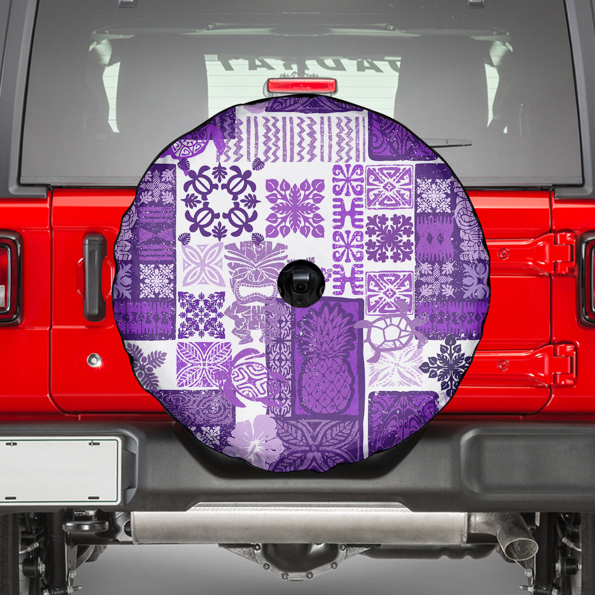 Hawaiian Quilt Spare Tire Cover Tiki Tropical Retro Purple Version - Wonder Print Shop