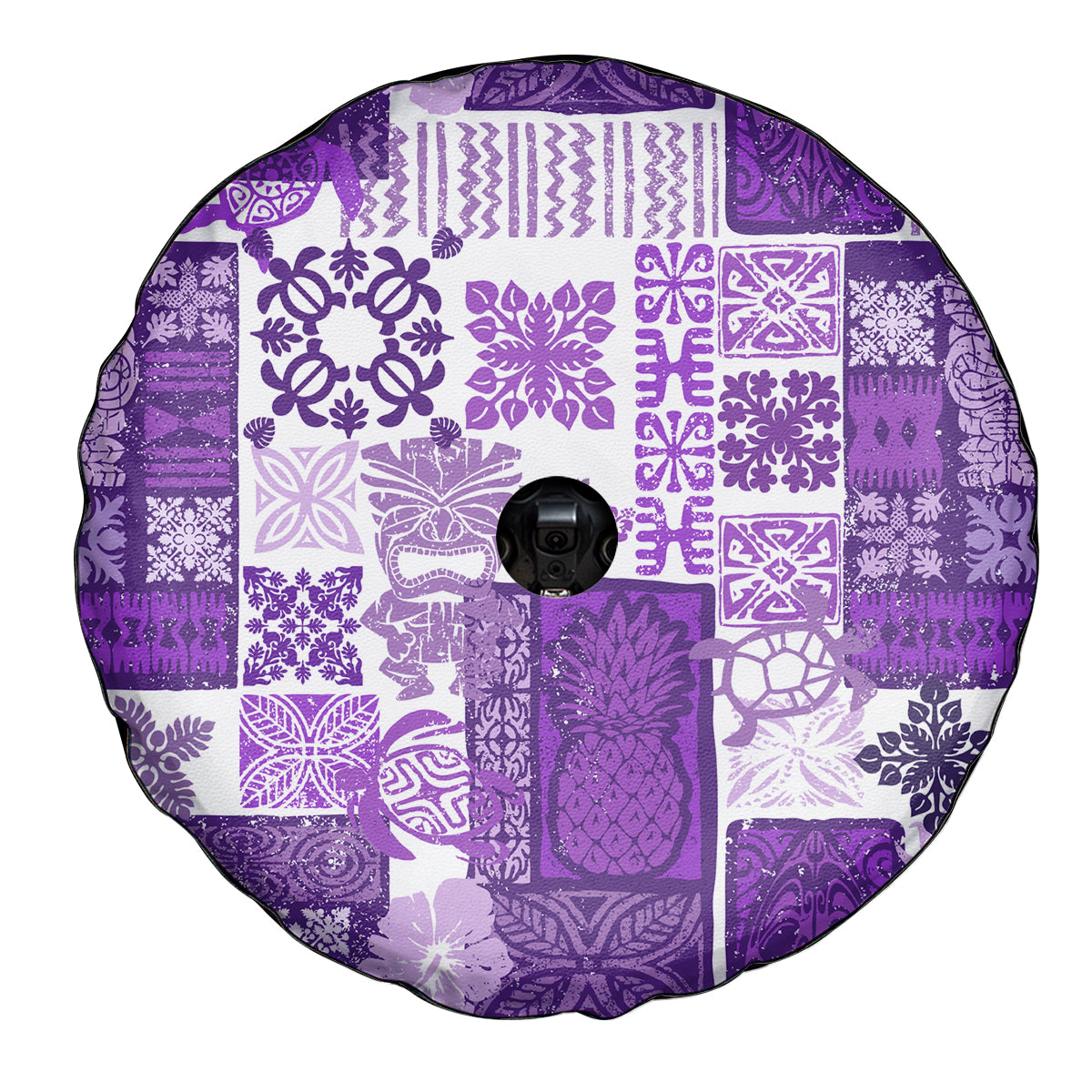 Hawaiian Quilt Spare Tire Cover Tiki Tropical Retro Purple Version - Wonder Print Shop