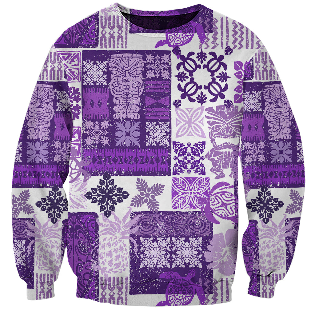 Hawaiian Quilt Sweatshirt Tiki Tropical Retro Purple Version - Wonder Print Shop