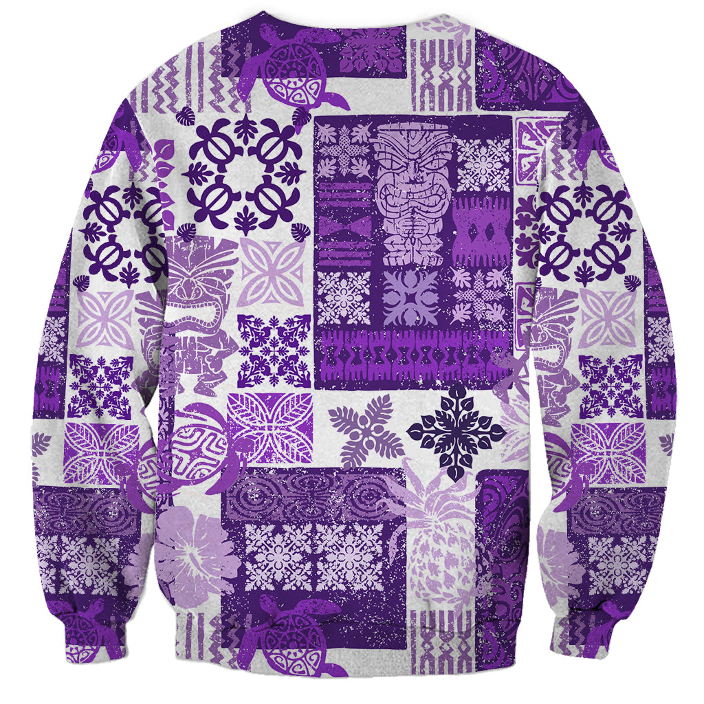 Hawaiian Quilt Sweatshirt Tiki Tropical Retro Purple Version - Wonder Print Shop