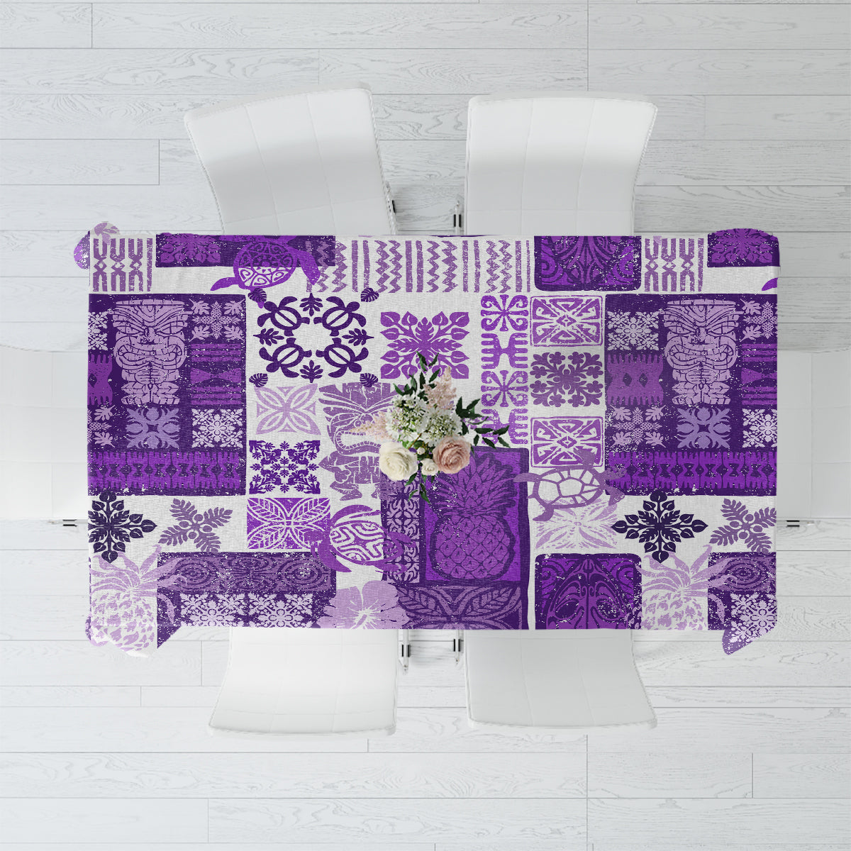 Hawaiian Quilt Tablecloth Tiki Tropical Retro Purple Version - Wonder Print Shop