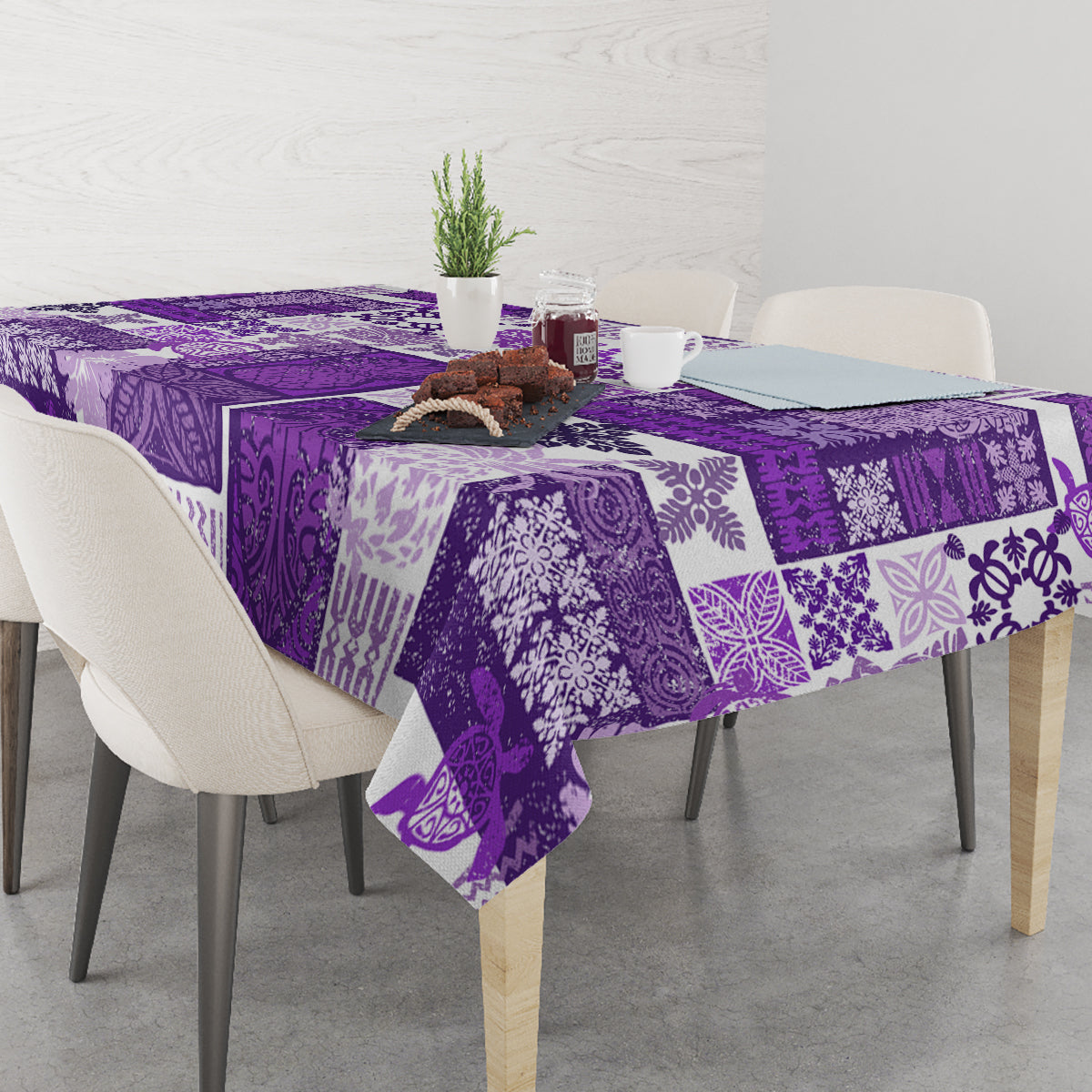 Hawaiian Quilt Tablecloth Tiki Tropical Retro Purple Version - Wonder Print Shop