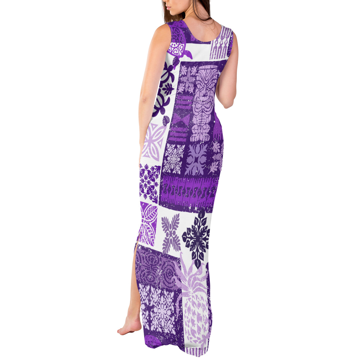 Hawaiian Quilt Tank Maxi Dress Tiki Tropical Retro Purple Version - Wonder Print Shop