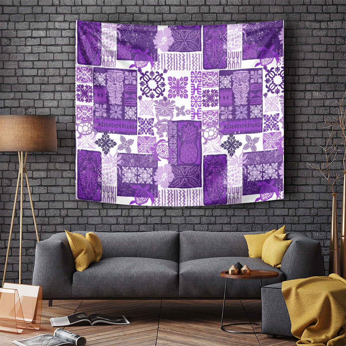 Hawaiian Quilt Tapestry Tiki Tropical Retro Purple Version - Wonder Print Shop