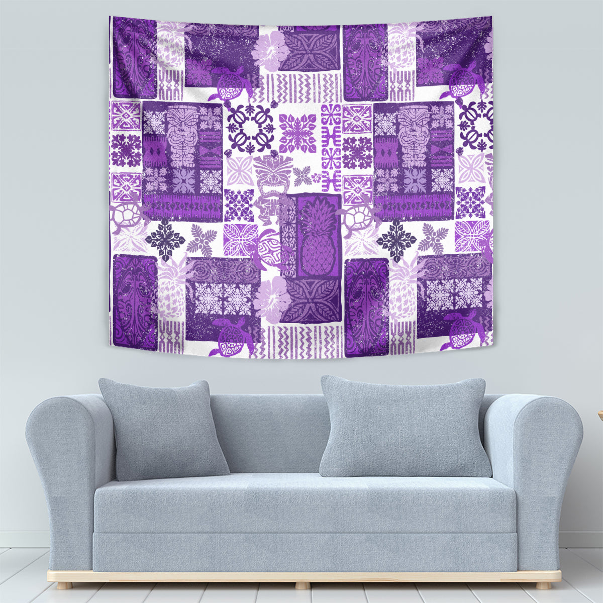 Hawaiian Quilt Tapestry Tiki Tropical Retro Purple Version - Wonder Print Shop