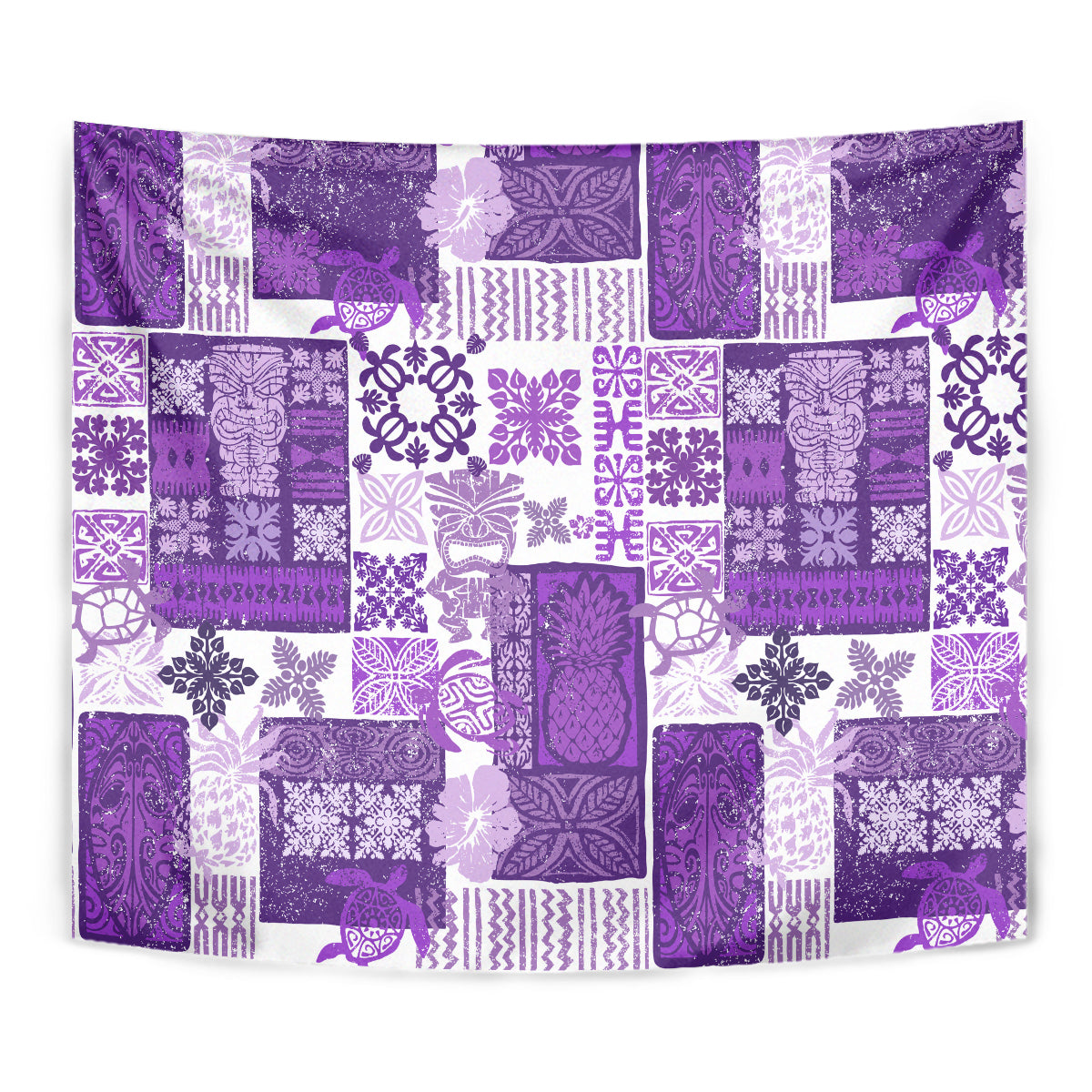 Hawaiian Quilt Tapestry Tiki Tropical Retro Purple Version - Wonder Print Shop
