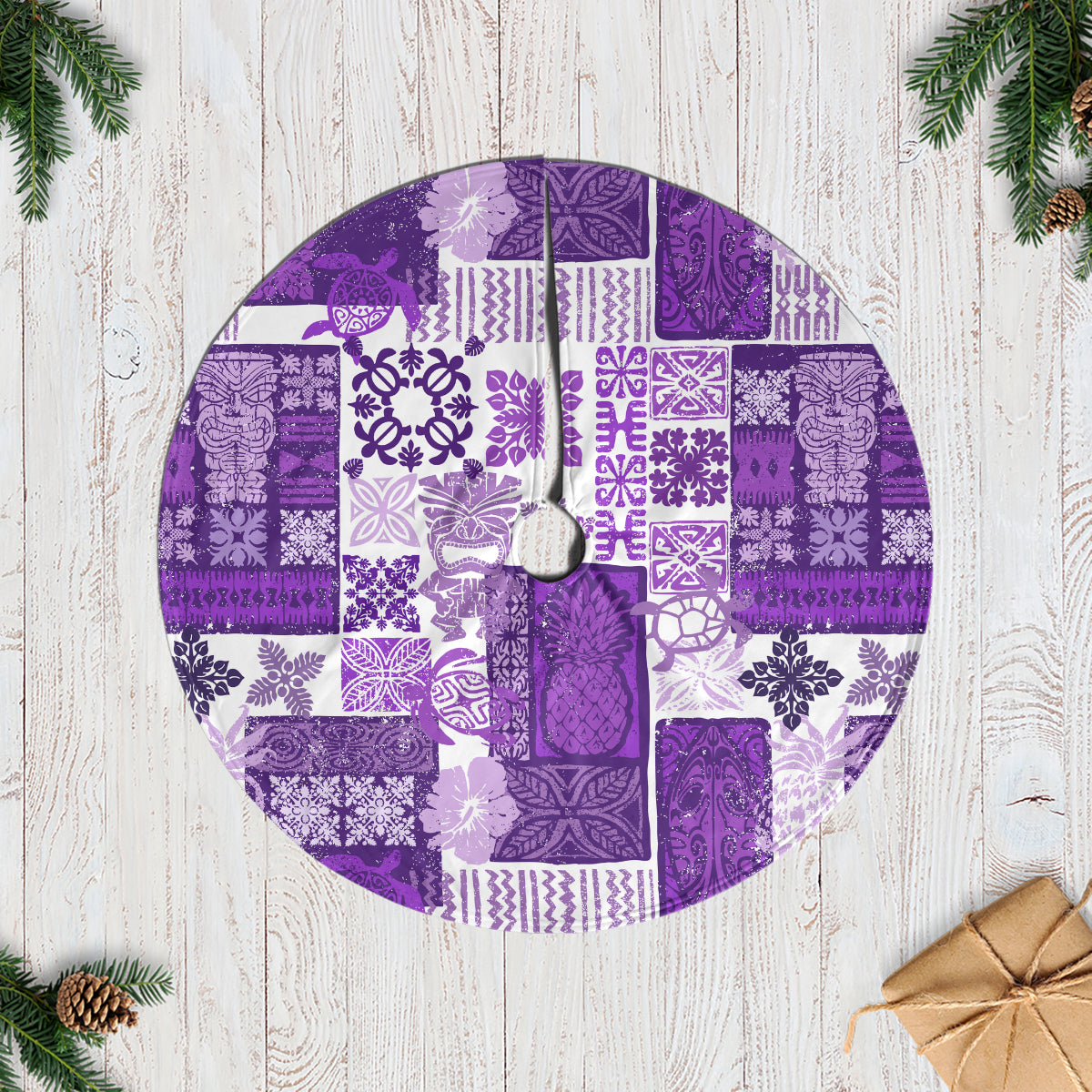 Hawaiian Quilt Tree Skirt Tiki Tropical Retro Purple Version - Wonder Print Shop