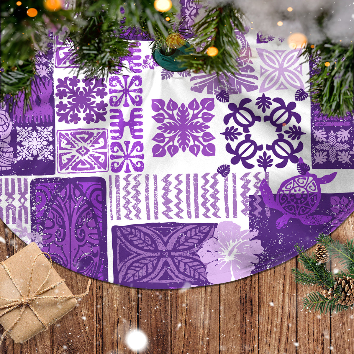 Hawaiian Quilt Tree Skirt Tiki Tropical Retro Purple Version - Wonder Print Shop
