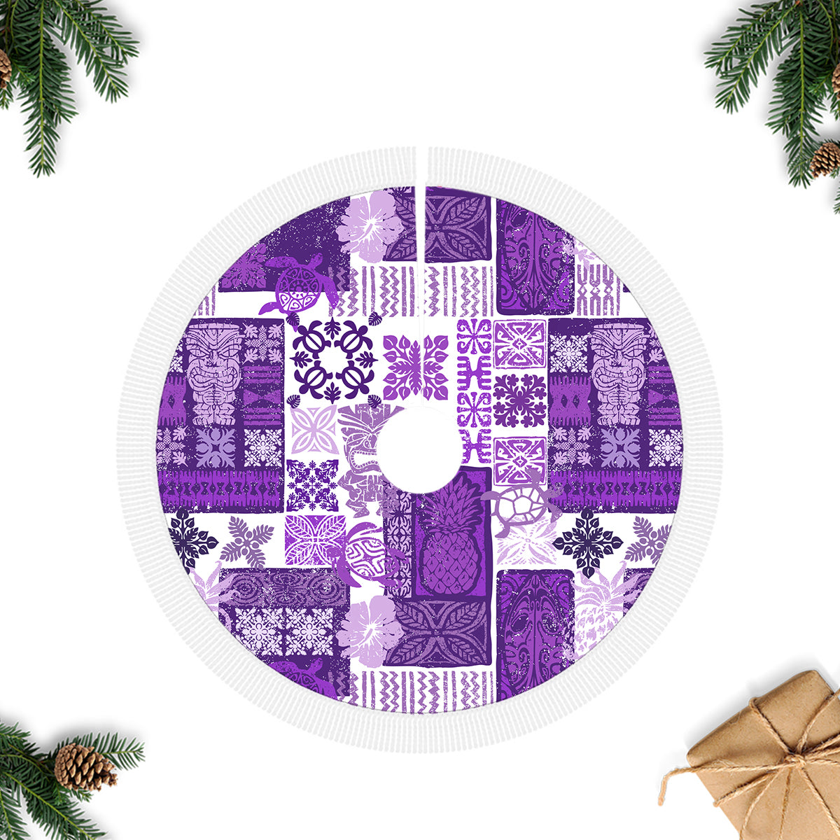 Hawaiian Quilt Tree Skirt Tiki Tropical Retro Purple Version - Wonder Print Shop