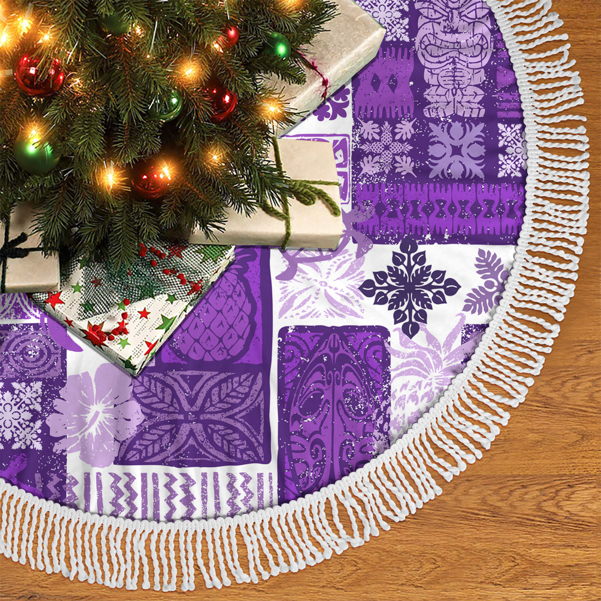 Hawaiian Quilt Tree Skirt Tiki Tropical Retro Purple Version - Wonder Print Shop