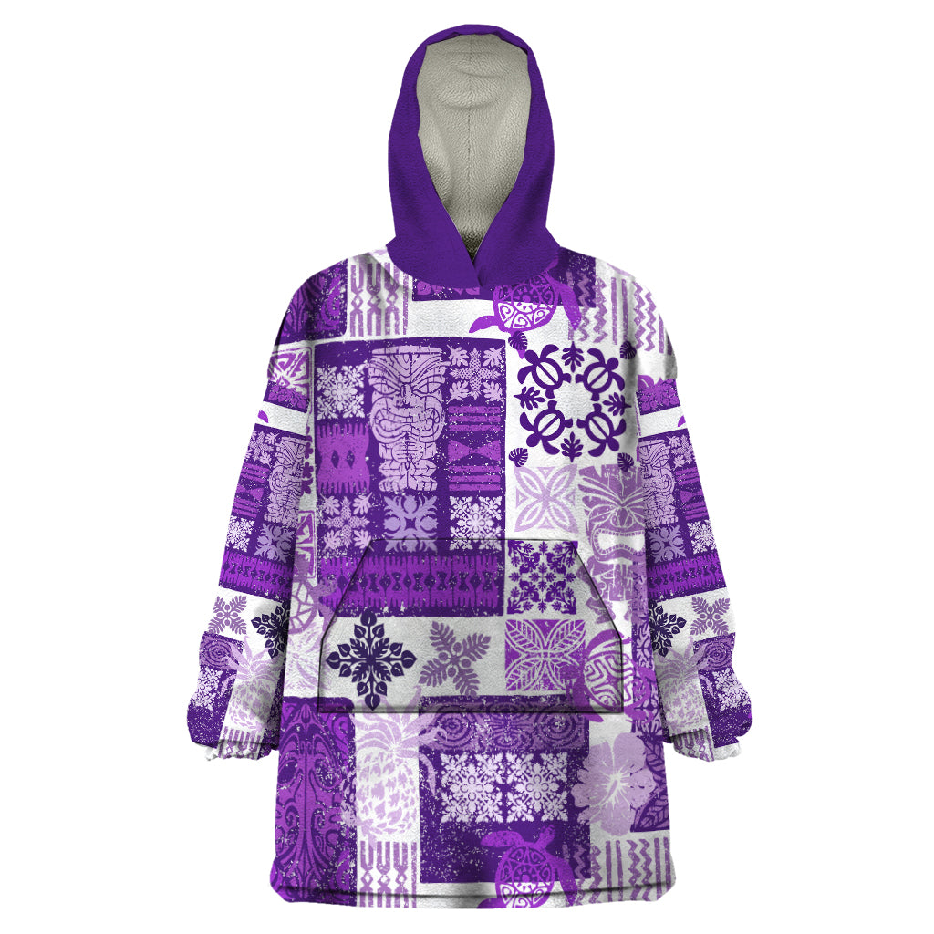 Hawaiian Quilt Wearable Blanket Hoodie Tiki Tropical Retro Purple Version - Wonder Print Shop