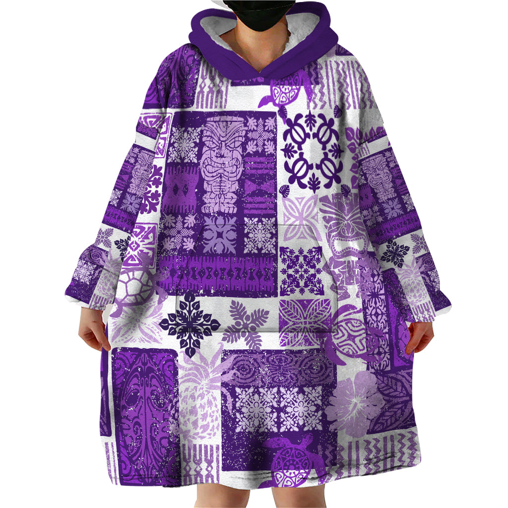 Hawaiian Quilt Wearable Blanket Hoodie Tiki Tropical Retro Purple Version - Wonder Print Shop
