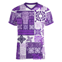 Hawaiian Quilt Women V Neck T Shirt Tiki Tropical Retro Purple Version - Wonder Print Shop