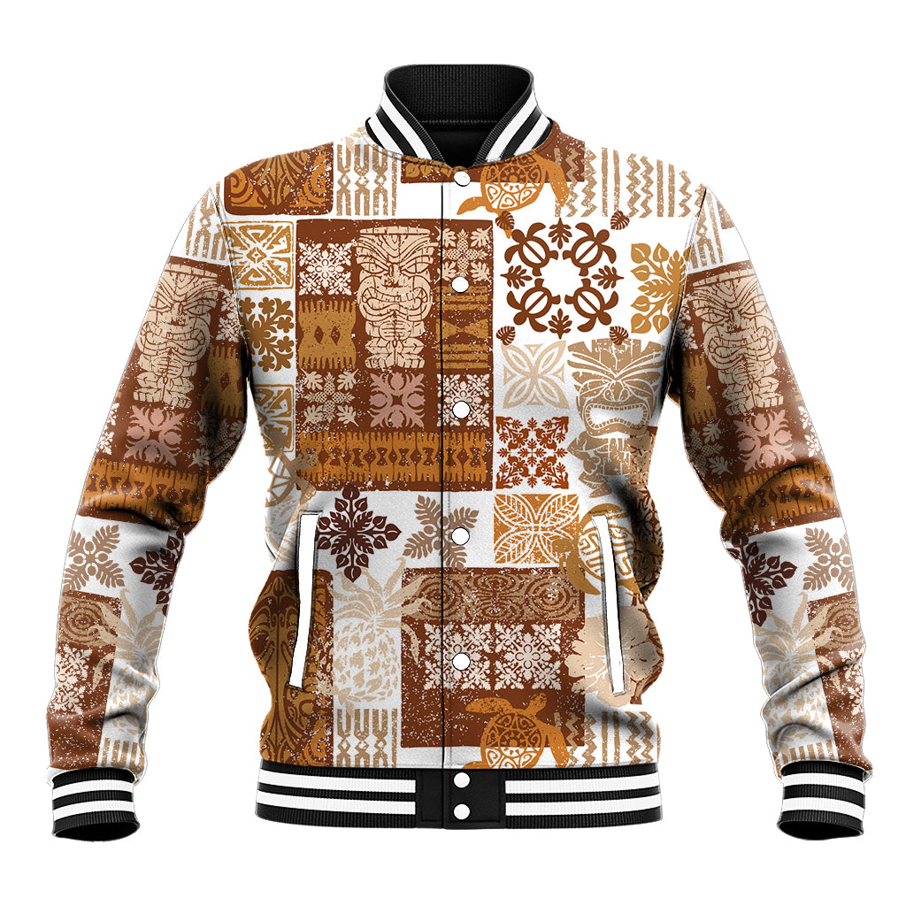 Hawaiian Quilt Baseball Jacket Tiki Tropical Retro Brown Version - Wonder Print Shop