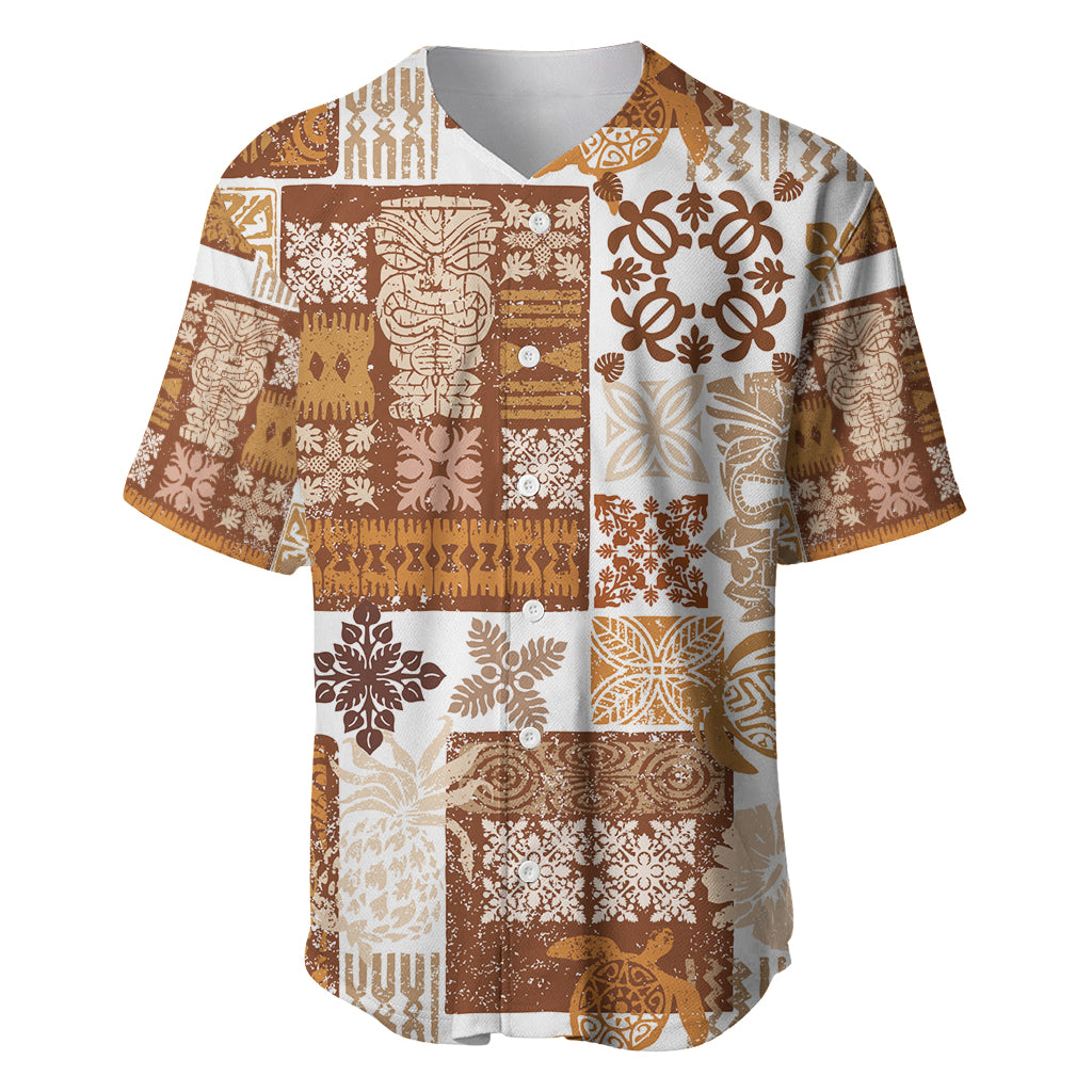Hawaiian Quilt Baseball Jersey Tiki Tropical Retro Brown Version - Wonder Print Shop
