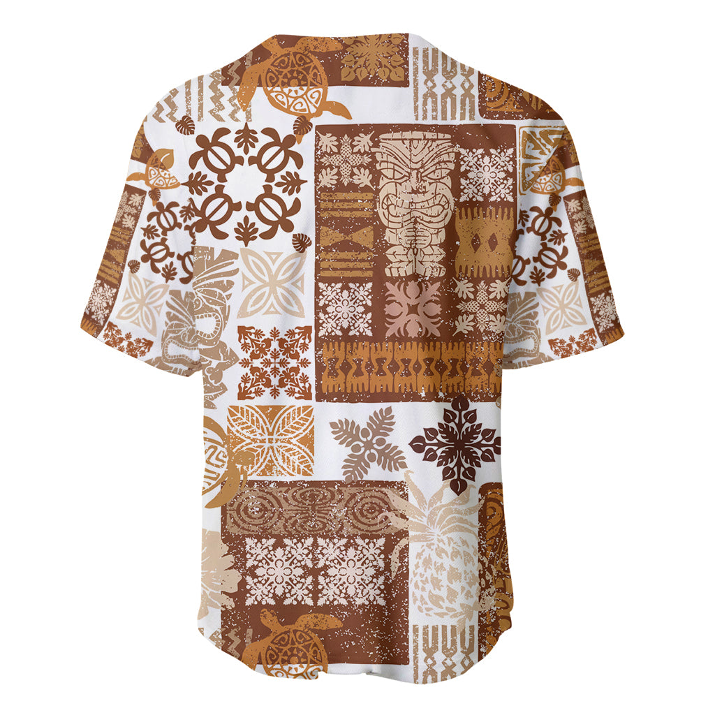 Hawaiian Quilt Baseball Jersey Tiki Tropical Retro Brown Version - Wonder Print Shop