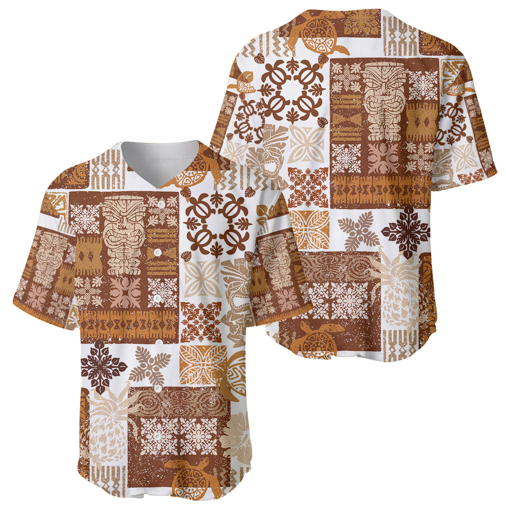 Hawaiian Quilt Baseball Jersey Tiki Tropical Retro Brown Version - Wonder Print Shop