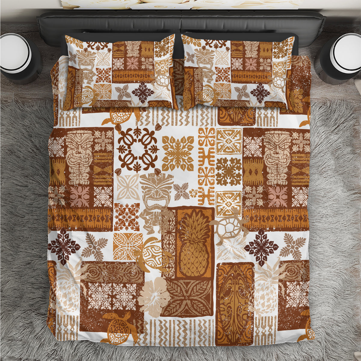 Hawaiian Quilt Bedding Set Tiki Tropical Retro Brown Version - Wonder Print Shop