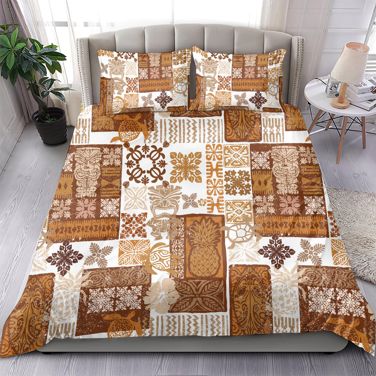 Hawaiian Quilt Bedding Set Tiki Tropical Retro Brown Version - Wonder Print Shop