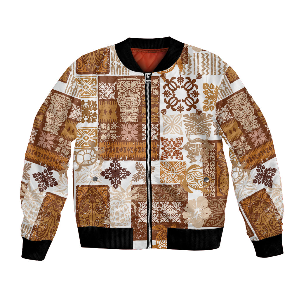 Hawaiian Quilt Bomber Jacket Tiki Tropical Retro Brown Version - Wonder Print Shop
