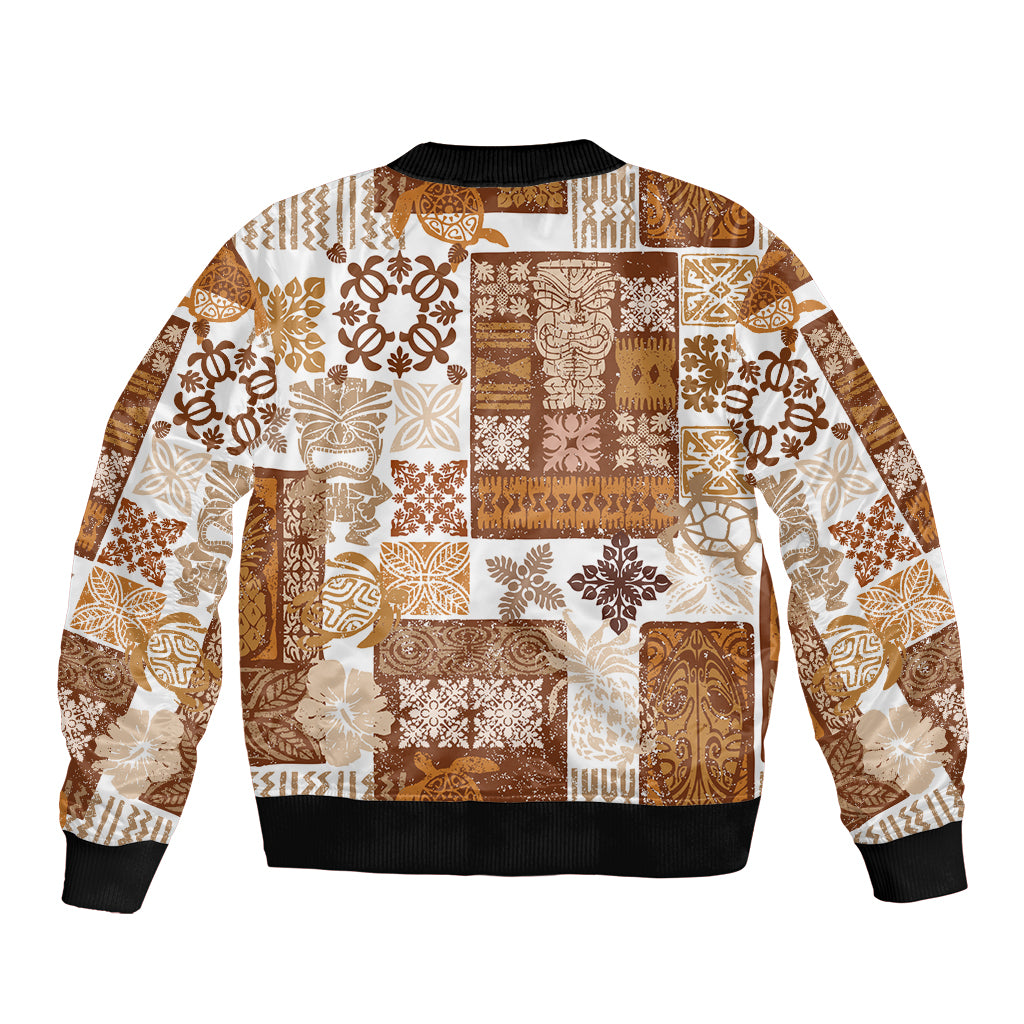 Hawaiian Quilt Bomber Jacket Tiki Tropical Retro Brown Version - Wonder Print Shop