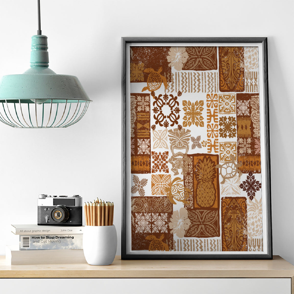 Hawaiian Quilt Canvas Wall Art Tiki Tropical Retro Brown Version - Wonder Print Shop