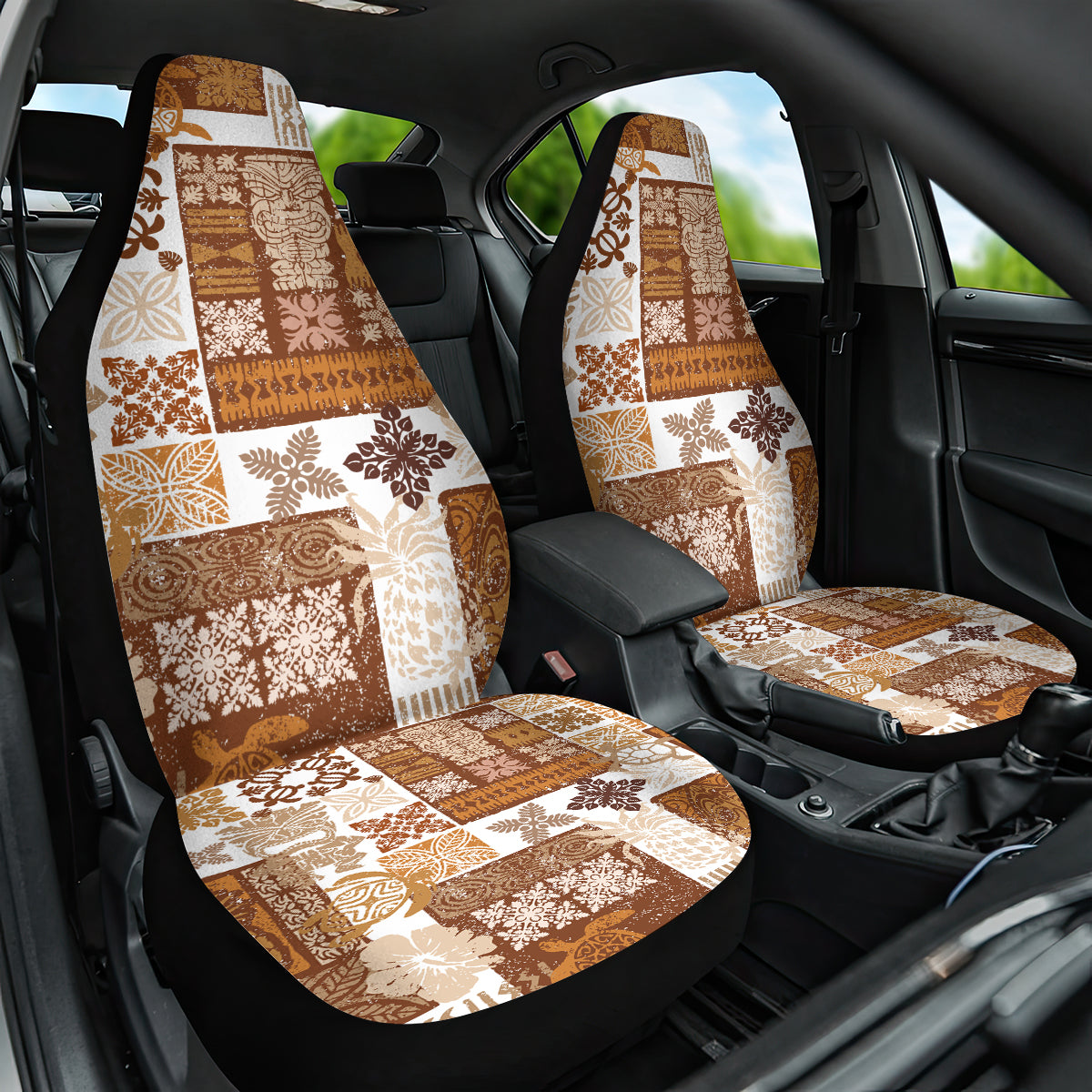 Hawaiian Quilt Car Seat Cover Tiki Tropical Retro Brown Version - Wonder Print Shop