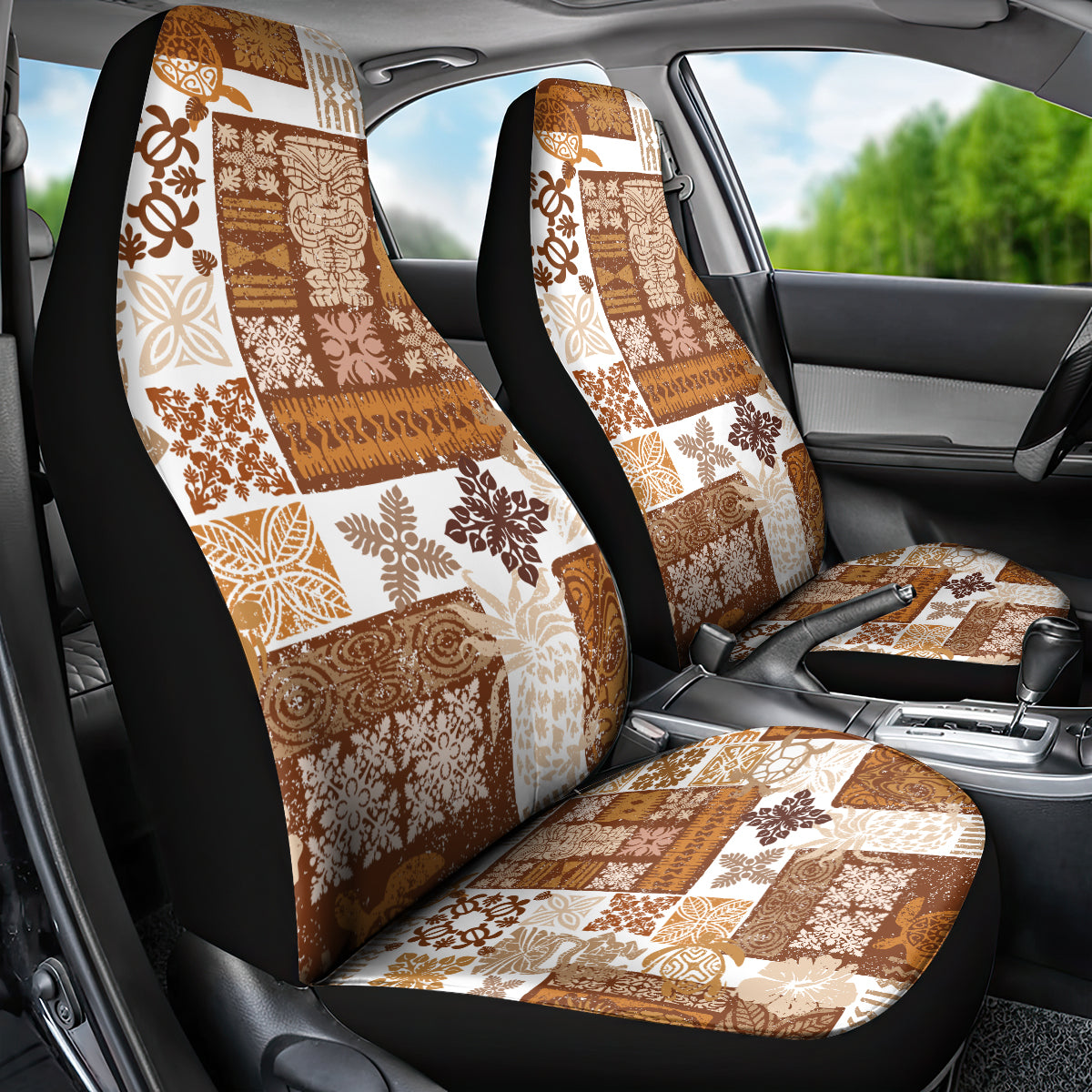 Hawaiian Quilt Car Seat Cover Tiki Tropical Retro Brown Version - Wonder Print Shop