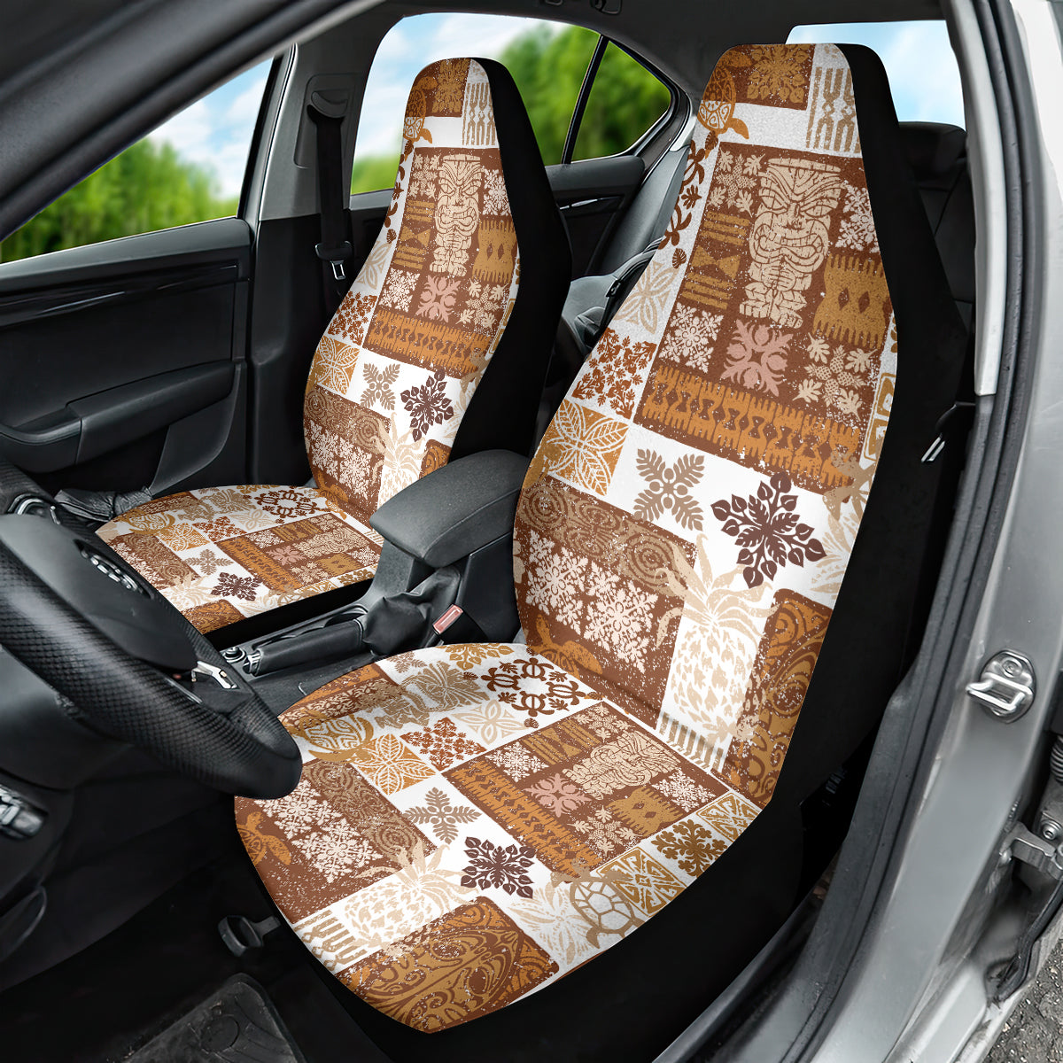 Hawaiian Quilt Car Seat Cover Tiki Tropical Retro Brown Version - Wonder Print Shop