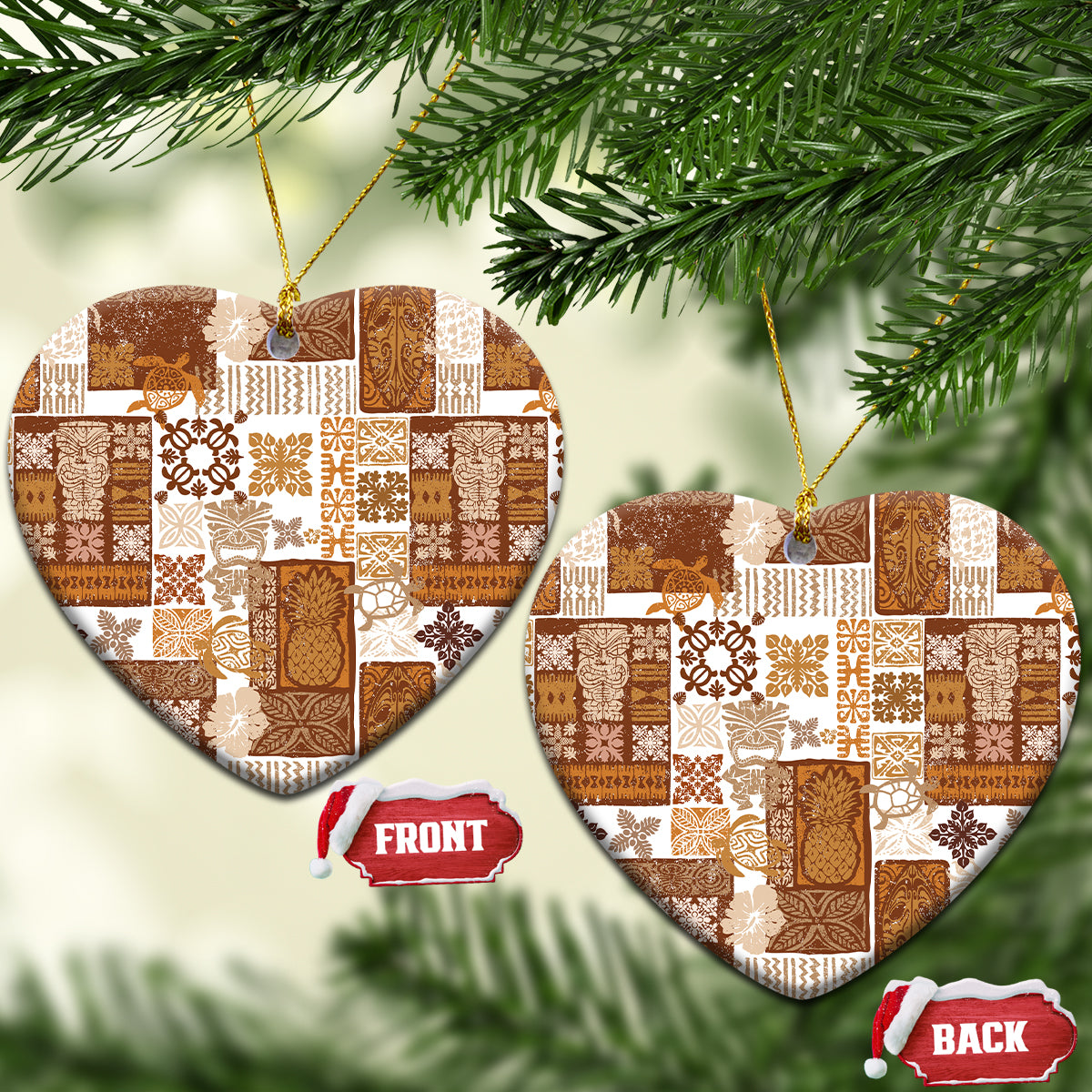 Hawaiian Quilt Ceramic Ornament Tiki Tropical Retro Brown Version - Wonder Print Shop