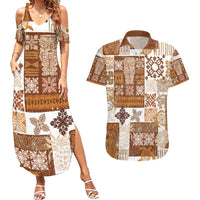 Hawaiian Quilt Couples Matching Summer Maxi Dress and Hawaiian Shirt Tiki Tropical Retro Brown Version - Wonder Print Shop