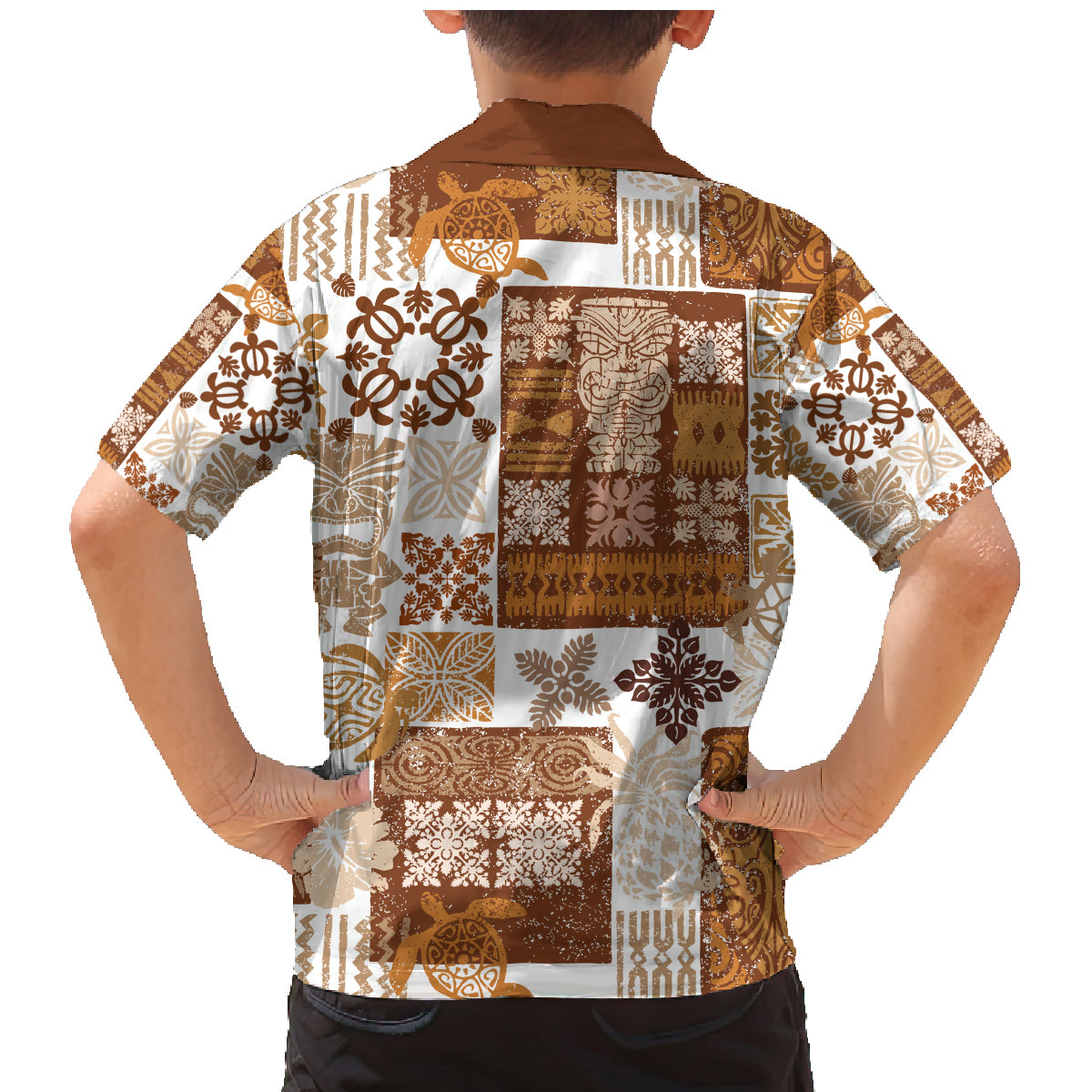 Hawaiian Quilt Family Matching Mermaid Dress and Hawaiian Shirt Tiki Tropical Retro Brown Version - Wonder Print Shop