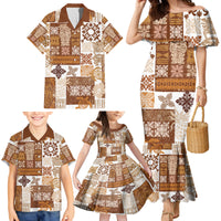 Hawaiian Quilt Family Matching Mermaid Dress and Hawaiian Shirt Tiki Tropical Retro Brown Version - Wonder Print Shop