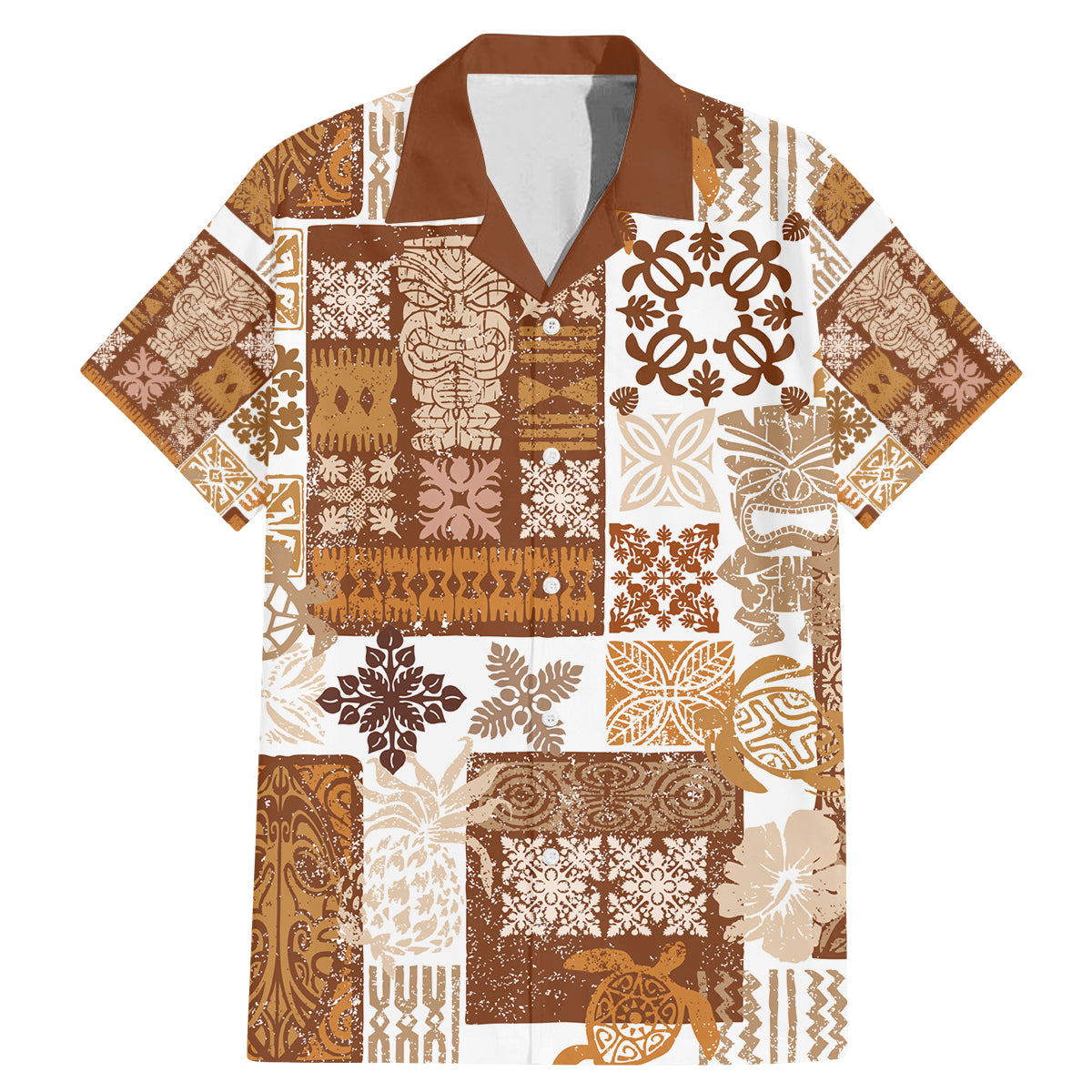 Hawaiian Quilt Family Matching Mermaid Dress and Hawaiian Shirt Tiki Tropical Retro Brown Version - Wonder Print Shop