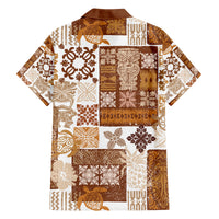 Hawaiian Quilt Family Matching Off Shoulder Long Sleeve Dress and Hawaiian Shirt Tiki Tropical Retro Brown Version - Wonder Print Shop