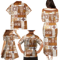 Hawaiian Quilt Family Matching Puletasi Dress and Hawaiian Shirt Tiki Tropical Retro Brown Version - Wonder Print Shop