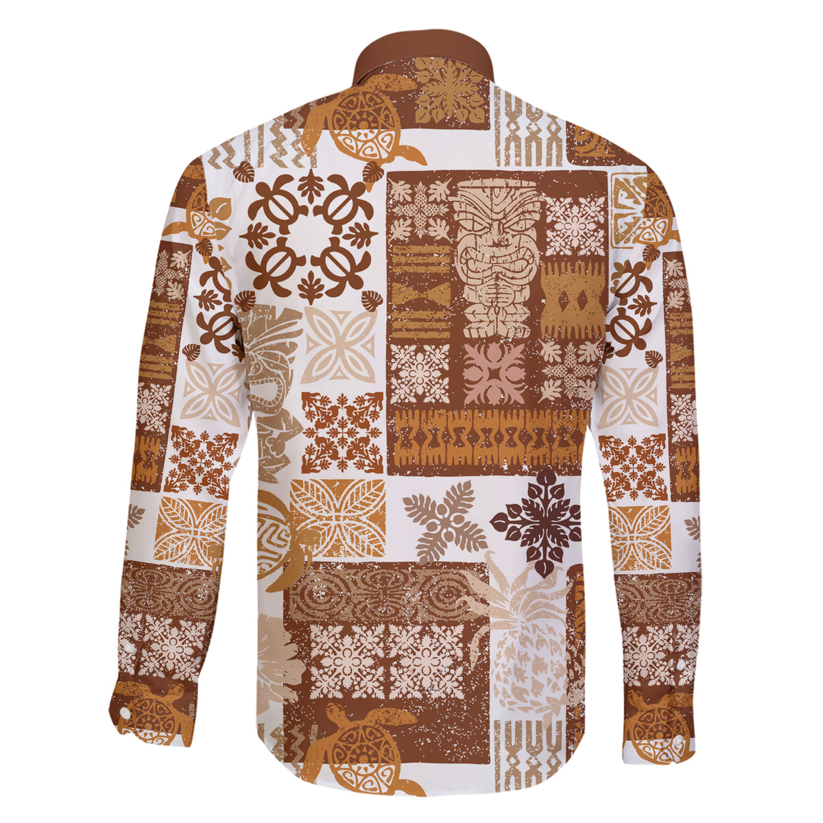 Hawaiian Quilt Family Matching Short Sleeve Bodycon Dress and Hawaiian Shirt Tiki Tropical Retro Brown Version - Wonder Print Shop