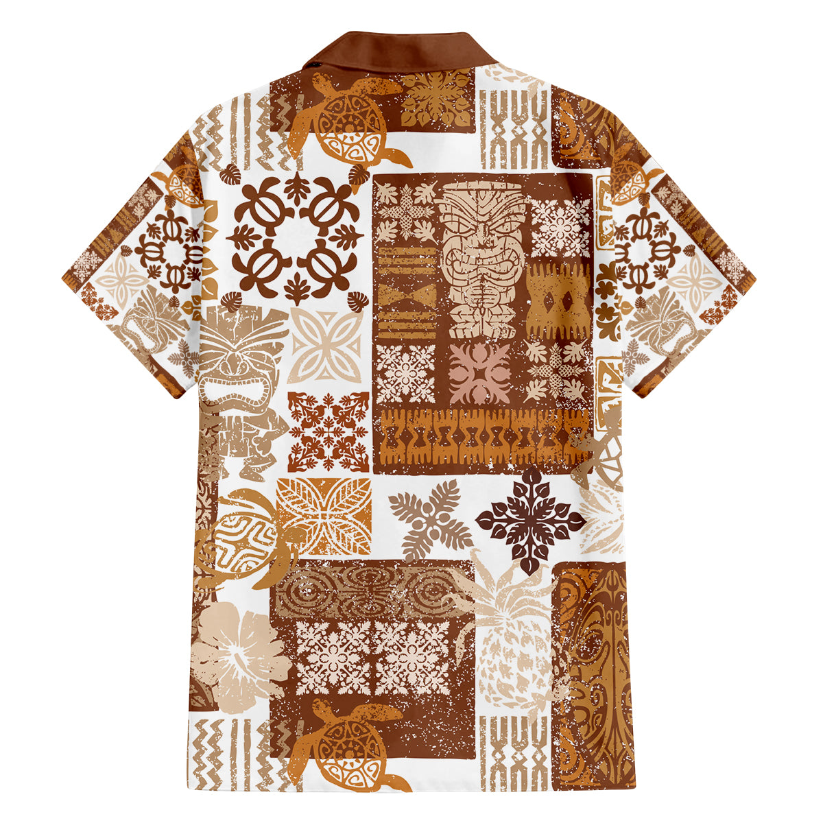 Hawaiian Quilt Family Matching Summer Maxi Dress and Hawaiian Shirt Tiki Tropical Retro Brown Version - Wonder Print Shop
