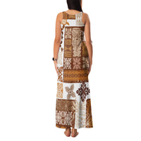 Hawaiian Quilt Family Matching Tank Maxi Dress and Hawaiian Shirt Tiki Tropical Retro Brown Version - Wonder Print Shop