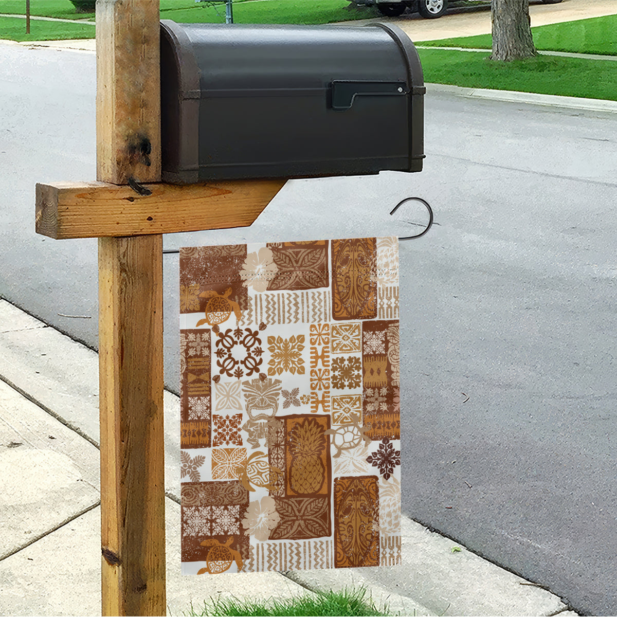 Hawaiian Quilt Garden Flag Tiki Tropical Retro Brown Version - Wonder Print Shop